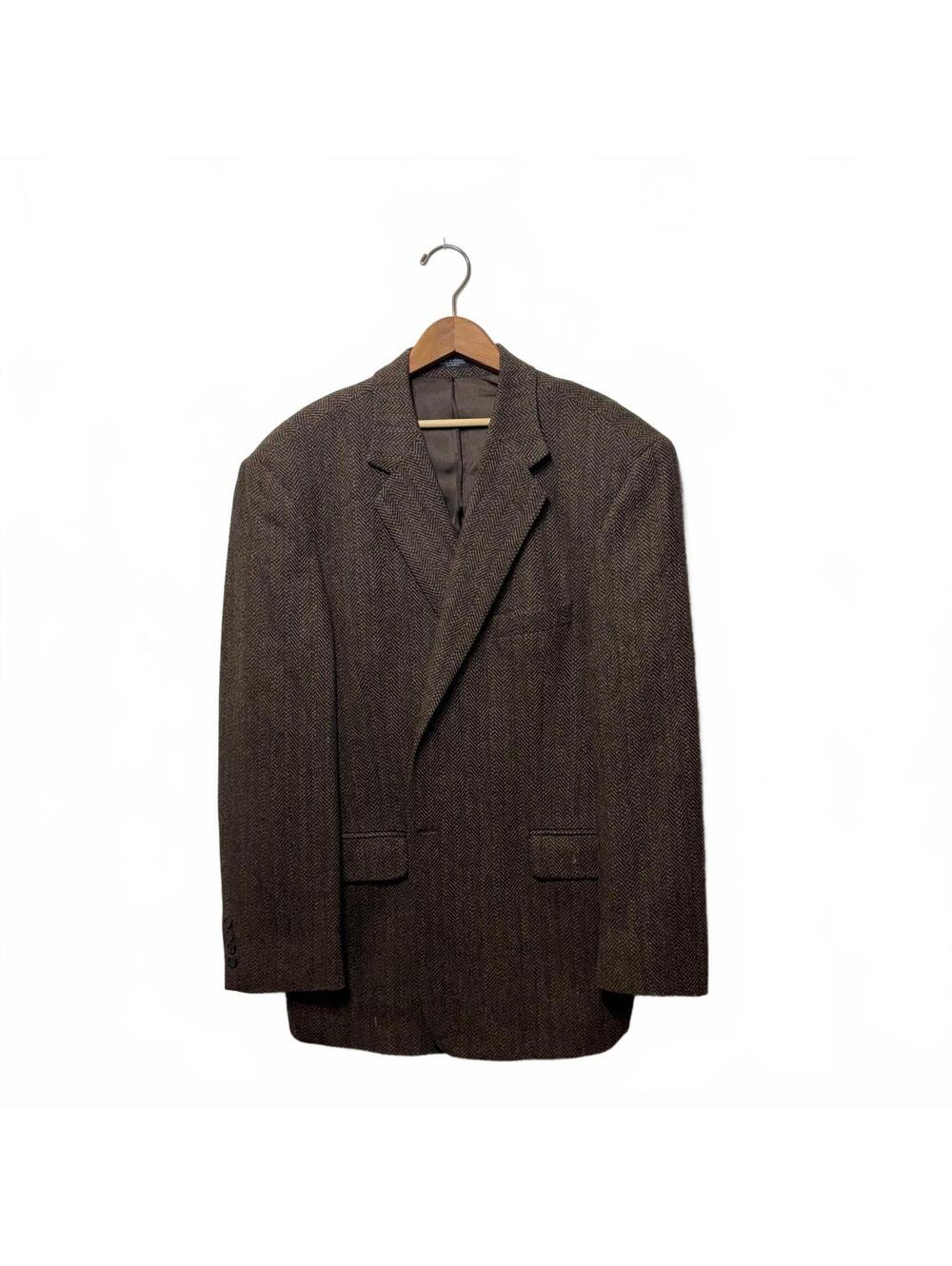 Vintage Stafford Brown Herringbone Tweed Lambswool Blazer
